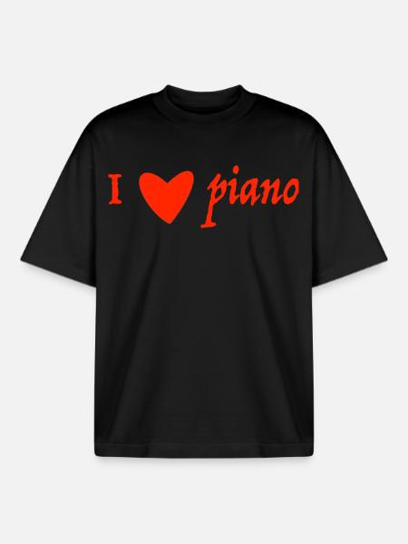 I love piano - Boxy Heavyweight Unisex Organic T-Shirt by Stanley/Stella - black