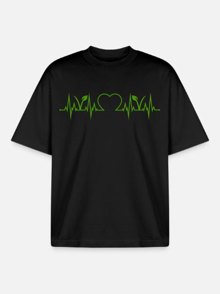 Vegan Vegetarian Heartbeat - Boxy Heavyweight Unisex Organic T-Shirt by Stanley/Stella - black