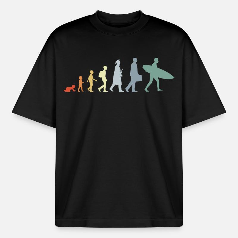 Évolution de l’enfant au surfeur - T-shirt unisexe boxy épais biologique Stanley/Stella - noir