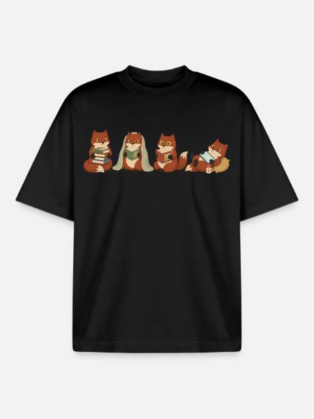 Undercover Reader Cats - Boxy Heavyweight Unisex Organic T-Shirt by Stanley/Stella - black