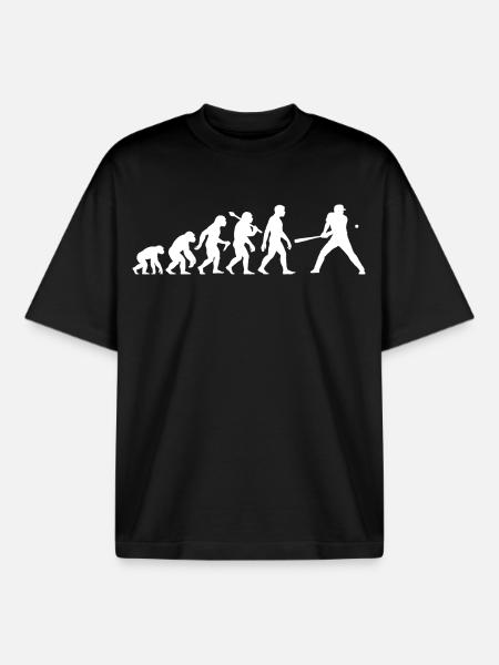 Baseball Evolution Baseball Player Batsman - Boxy Heavyweight Unisex Organic T-Shirt by Stanley/Stella - black