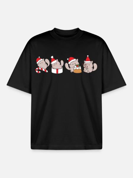 Chat à Noël - T-shirt unisexe boxy épais biologique Stanley/Stella - noir