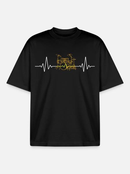 Heartbeat Drums - Heartbeat Drums Gift - Boxy Heavyweight Unisex Organic T-Shirt by Stanley/Stella - black
