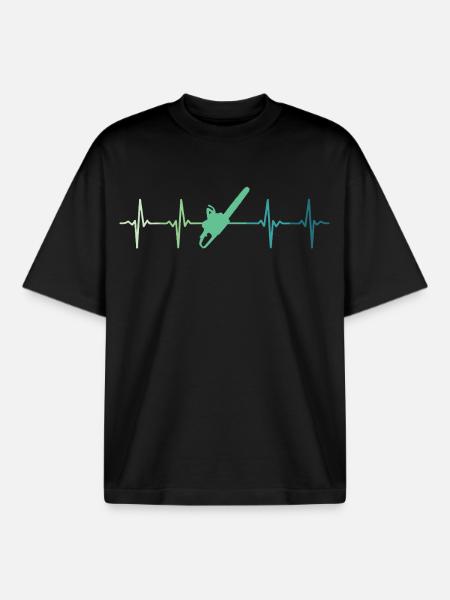 Lumberjack heartbeat chainsawed - Boxy Heavyweight Unisex Organic T-Shirt by Stanley/Stella - black