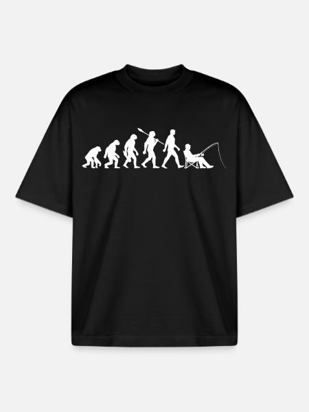 Evolution - Angler, Fishing Gift - Boxy Heavyweight Unisex Organic T-Shirt by Stanley/Stella - black