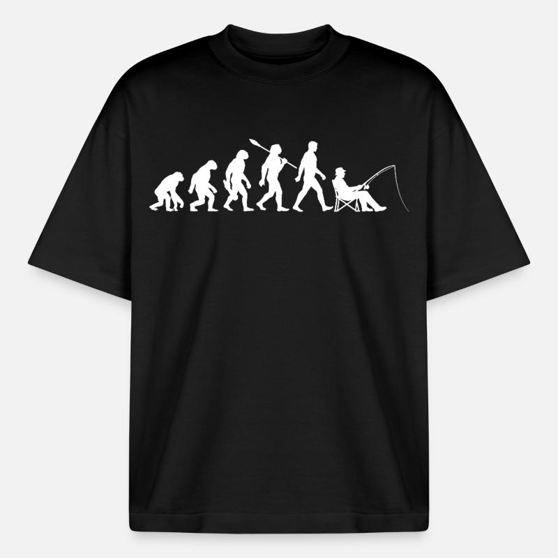 Evolution - Pêcheur, Cadeau de pêche - T-shirt unisexe boxy épais biologique Stanley/Stella - noir