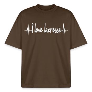 J’adore la crosse - T-shirt unisexe boxy épais biologique Stanley/Stella - marron foncé - Devant - AI Model Male 185 light (185cm) & AI Model Female 172 dark (172cm)