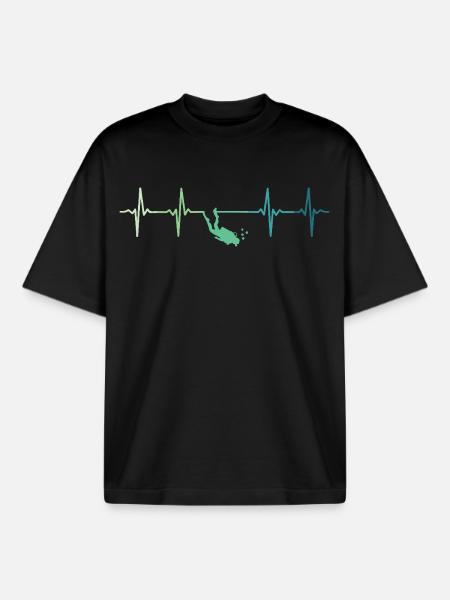heartbeat diver diver - Boxy Heavyweight Unisex Organic T-Shirt by Stanley/Stella - black