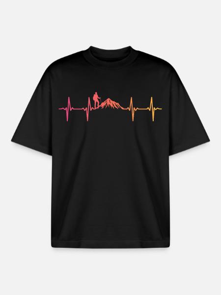 Sunset Heartbeat Mountain Hike - Boxy Heavyweight Unisex Organic T-Shirt by Stanley/Stella - black