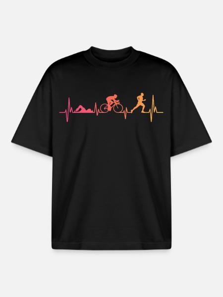 Triathlon Sunset Heartbeat Triathlete - Boxy Heavyweight Unisex Organic T-Shirt by Stanley/Stella - black