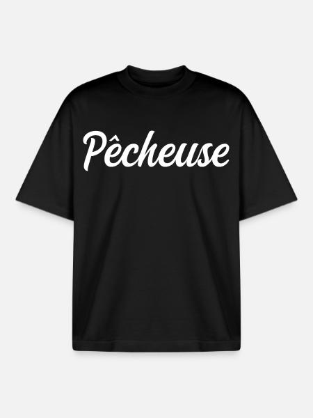 Pêcheuse Passionnée Pêche Eau Canne Poisson - T-shirt unisexe boxy épais biologique Stanley/Stella - noir