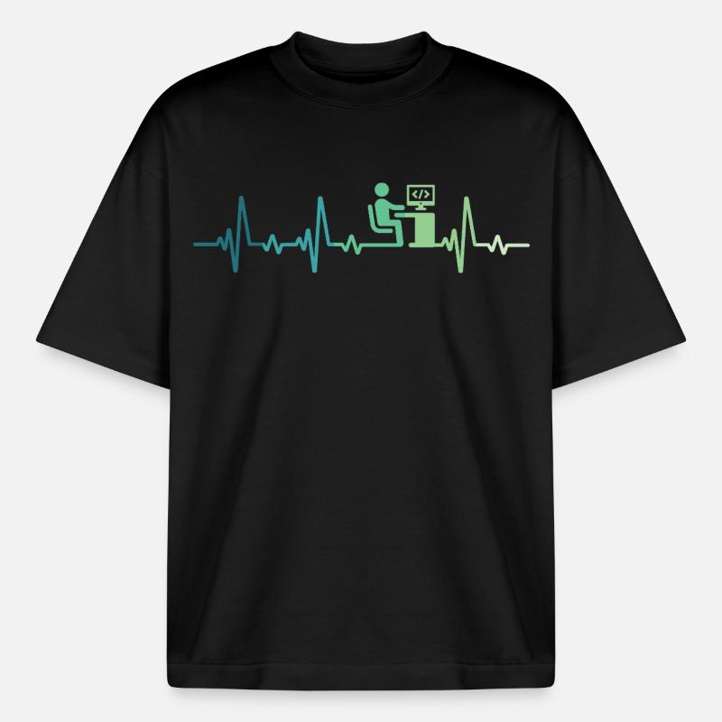 Heartbeat Programmer Developer - Heavyweight Boxy Unisex T-Shirt by Stanley/Stella - black
