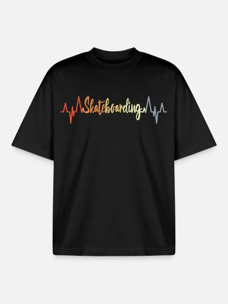 Skateboarding Heartbeat - Boxy Heavyweight Unisex Organic T-Shirt by Stanley/Stella - black