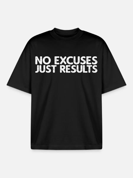 No Excuses Just Results - Boxy Heavyweight Unisex Organic T-Shirt by Stanley/Stella - black