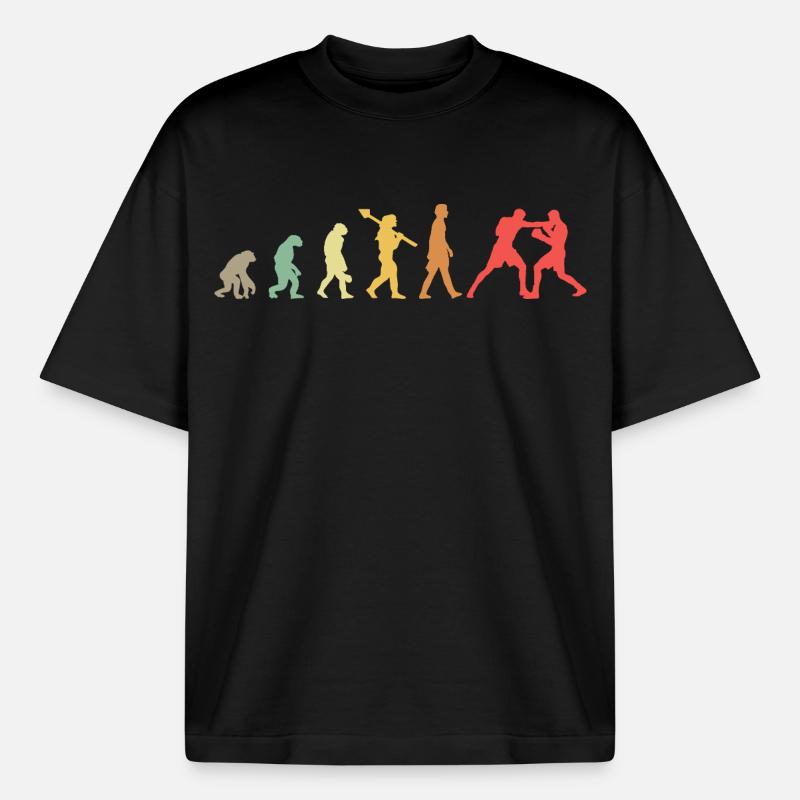 Boxing Evolution Boxing Development Rétro - T-shirt unisexe boxy épais biologique Stanley/Stella - noir