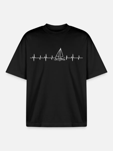 Heartbeat Sailboat - Boxy Heavyweight Unisex Organic T-Shirt by Stanley/Stella - black