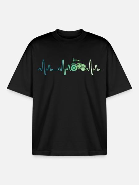Farmer heartbeat tractor - Boxy Heavyweight Unisex Organic T-Shirt by Stanley/Stella - black