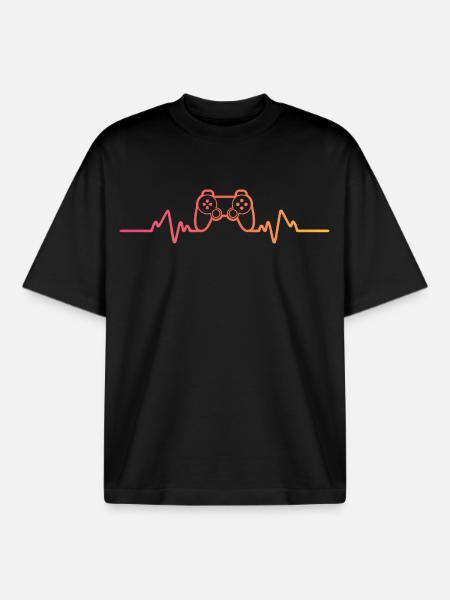 Gamer Sunset Heartbeat Gaming - Boxy Heavyweight Unisex Organic T-Shirt by Stanley/Stella - black