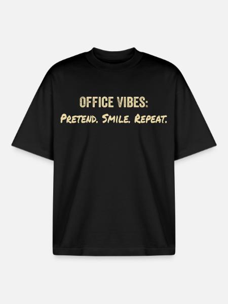 Office vibes: pretend, smile, repeat - Boxy Heavyweight Unisex Organic T-Shirt by Stanley/Stella - black