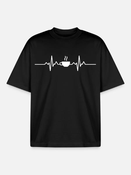 Coffee Heartbeat Coffee - Boxy Heavyweight Unisex Organic T-Shirt by Stanley/Stella - black