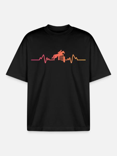 Horse Sunset Heartbeat Riding Gift - Boxy Heavyweight Unisex Organic T-Shirt by Stanley/Stella - black