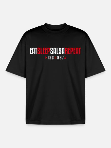 Eat Sleep Salsa Repeat – 123-567 - Boxy Heavyweight Unisex Organic T-Shirt by Stanley/Stella - black