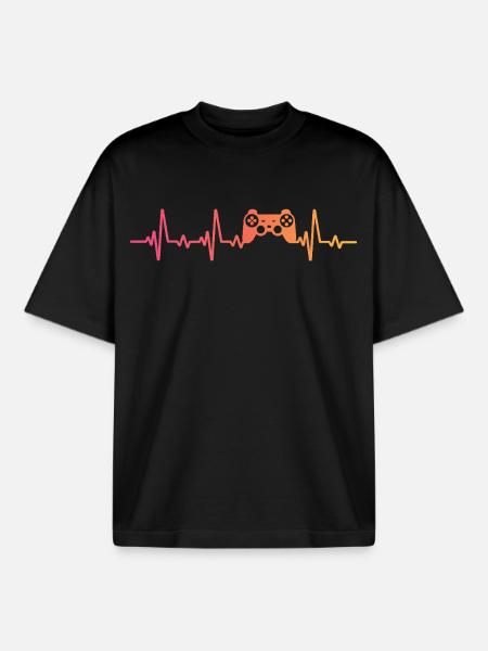 console controller sunset heartbeat Gamer - Boxy Heavyweight Unisex Organic T-Shirt by Stanley/Stella - black