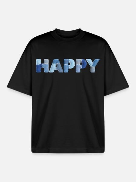 HAPPY Denim Patchwork New Trend - Boxy Heavyweight Unisex Organic T-Shirt by Stanley/Stella - black