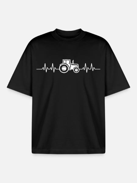 Agriculture Tractor Heartbeat Farmer Trekker - Boxy Heavyweight Unisex Organic T-Shirt by Stanley/Stella - black