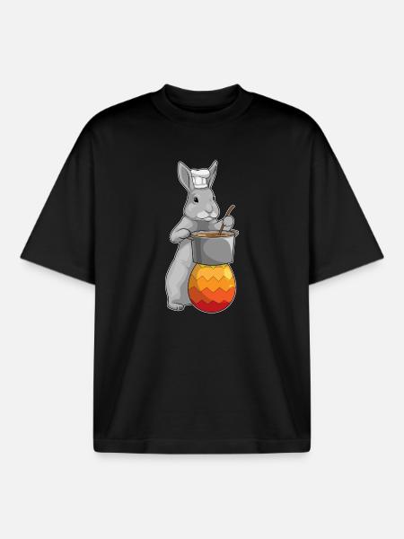 Bunny Easter Cooking - Boxy Heavyweight Unisex Organic T-Shirt by Stanley/Stella - black