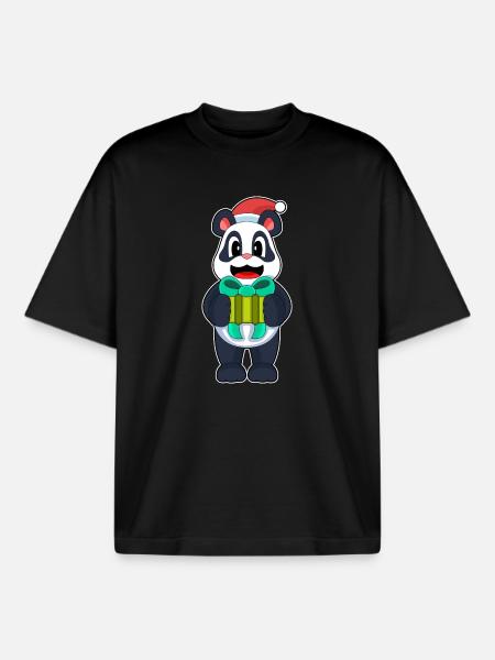 Panda Christmas Santa Hat - Boxy Heavyweight Unisex Organic T-Shirt by Stanley/Stella - black
