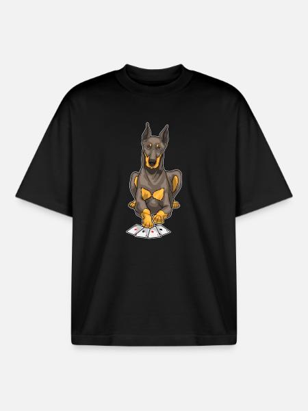 Dobermann Poker Pokerkarten - Boxy Heavyweight Unisex Organic T-Shirt von Stanley/Stella - Schwarz