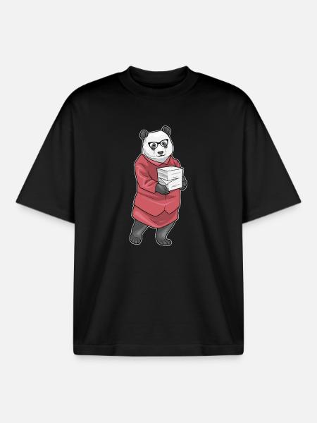 Panda Secretary Paper Stack Office - Boxy Heavyweight Unisex Organic T-Shirt by Stanley/Stella - black
