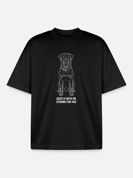 Gentle Rottweiler Lineart Design - Boxy Heavyweight Unisex Organic T-Shirt by Stanley/Stella - black