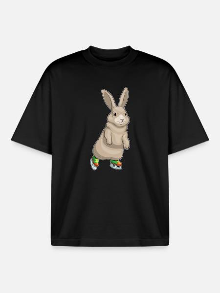 Bunny Ice Skating Ice Skates - Boxy Heavyweight Unisex Organic T-Shirt by Stanley/Stella - black