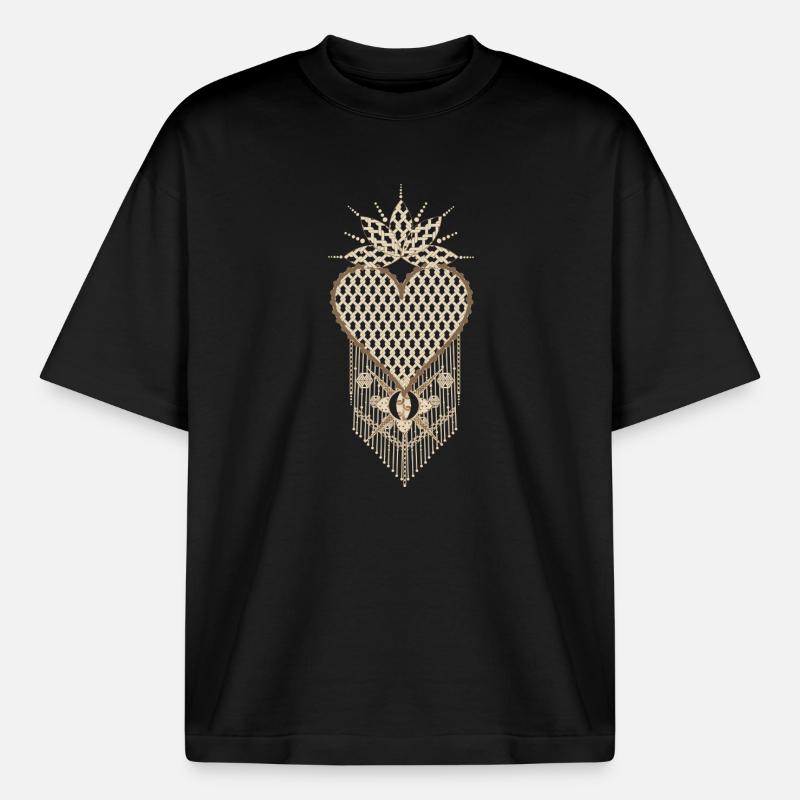Macramé heart with filigree knot patterns - Boxy Heavyweight Unisex Organic T-Shirt by Stanley/Stella - black