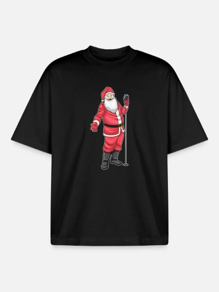 Santa Claus Christmas Singing - Boxy Heavyweight Unisex Organic T-Shirt by Stanley/Stella - black