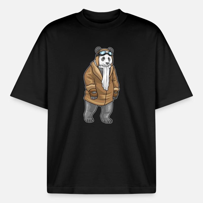 Panda Pilot Cap - Boxy Heavyweight Unisex Organic T-Shirt by Stanley/Stella - black