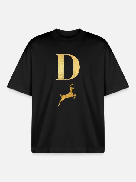 Golden Deer Letter - Gift Idea - Boxy Heavyweight Unisex Organic T-Shirt by Stanley/Stella - black