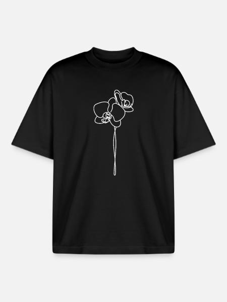 Floral Line Drawing White - Boxy Heavyweight Unisex Organic T-Shirt by Stanley/Stella - black