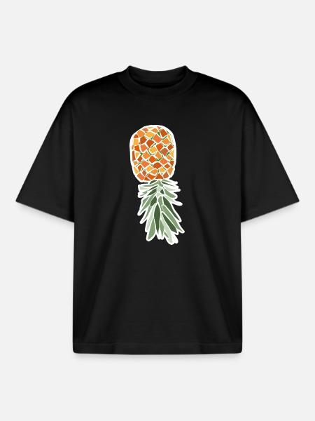 Upside-down Pineapple – Tropical Illustration - Boxy Heavyweight Unisex Organic T-Shirt by Stanley/Stella - black