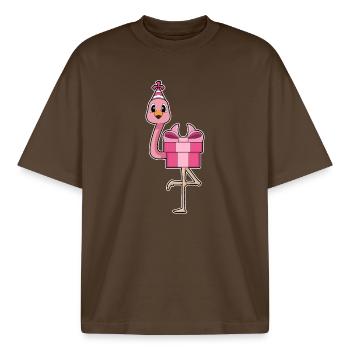 Forfait anniversaire Flamingo - T-shirt unisexe boxy épais biologique Stanley/Stella - marron foncé - Devant - AI Model Male 185 light (185cm) & AI Model Female 172 dark (172cm)