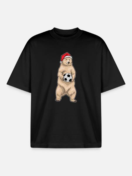 Bear Christmas Football - Boxy Heavyweight Unisex Organic T-Shirt by Stanley/Stella - black