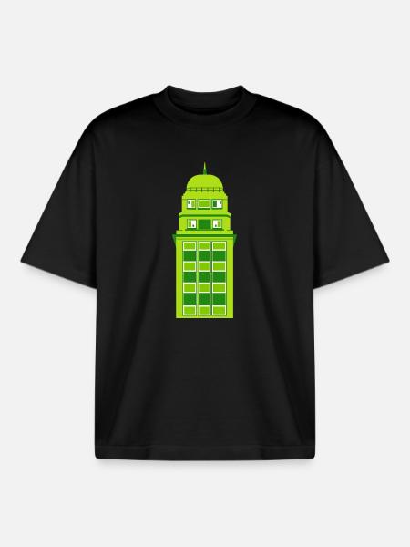 Retro Green Tower Clock - Boxy Heavyweight Unisex Organic T-Shirt by Stanley/Stella - black