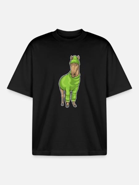 Horse Winter Hat - Boxy Heavyweight Unisex Organic T-Shirt by Stanley/Stella - black