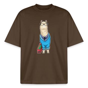 Alpaca Secretary Folder Office - Boxy Heavyweight Unisex Organic T-Shirt by Stanley/Stella - mocha - Front - AI Model Male 185 light (185cm) & AI Model Female 172 dark (172cm)