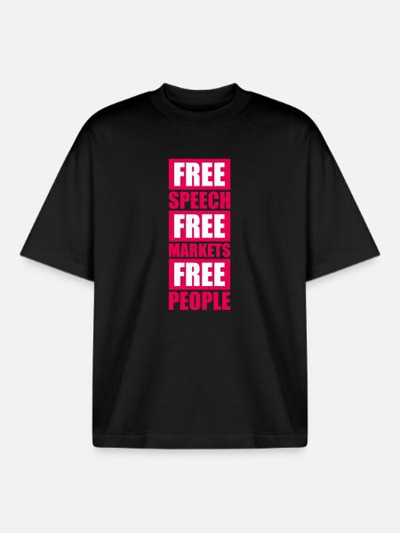 Mercati della libertà di parola, Popolari, Libertà Libertaria, Logo - T-shirt unisex boxy pesante biologica di Stanley/Stella - nero