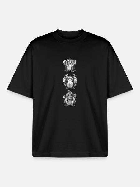 Three Monkeys: Seeing All the Evil - Boxy Heavyweight Unisex Organic T-Shirt by Stanley/Stella - black