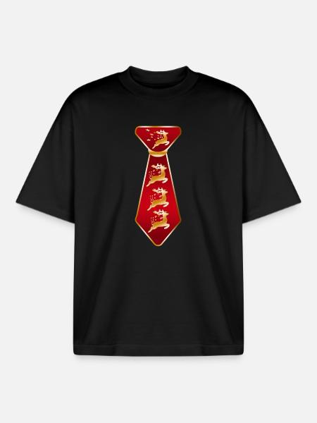 Reindeer Silhouette Festive Tie - Boxy Heavyweight Unisex Organic T-Shirt by Stanley/Stella - black