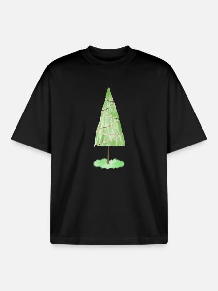 Festive Fir Ornaments Graphic - Boxy Heavyweight Unisex Organic T-Shirt by Stanley/Stella - black